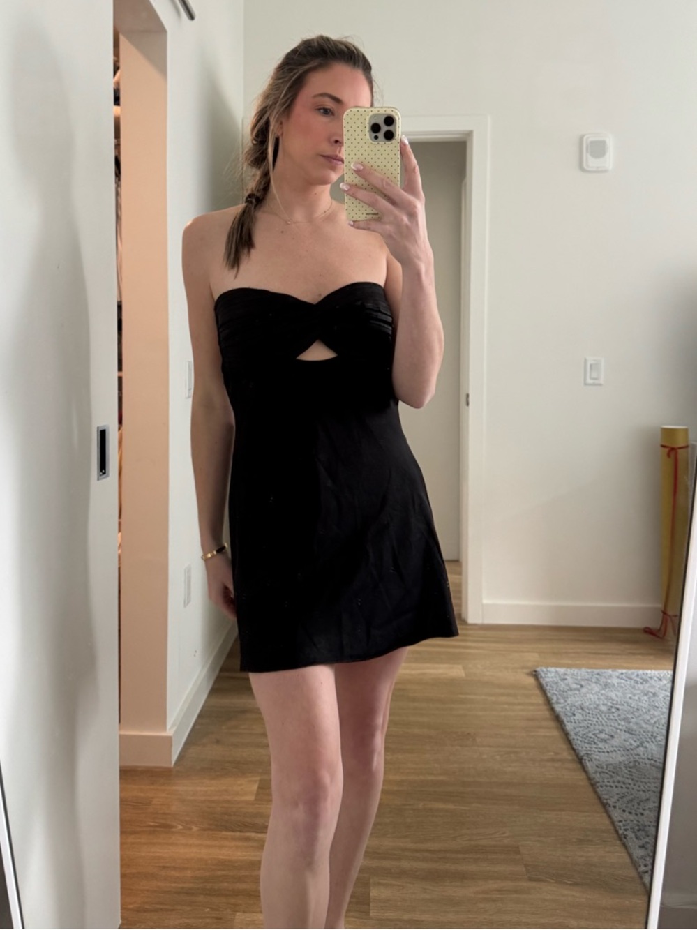 Cotton Candy Black Strapless Mini Dress with Front Keyhole